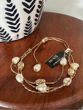 Gold Pearl Beaded Adjustable Bracelet